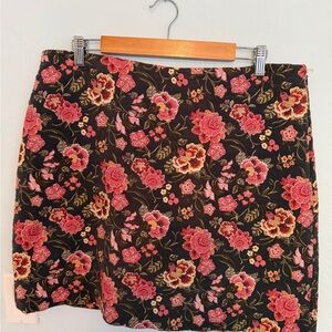 LOFT gray  and Pink Floral Mini Skirt